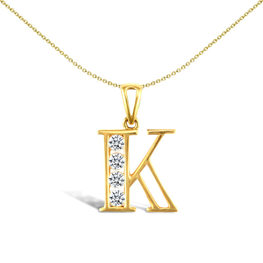 9ct Gold  CZ Identity Initial Charm Pendant Letter K - JIN007-K