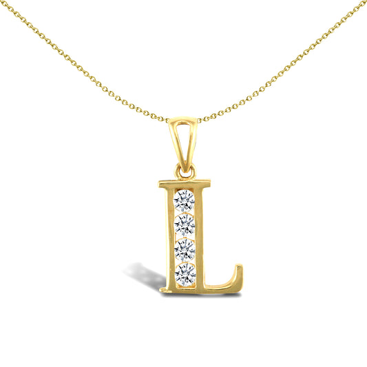 9ct Gold  CZ Identity Initial Charm Pendant Letter L - JIN007-L