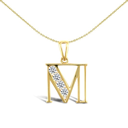 9ct Gold  CZ Identity Initial Charm Pendant Letter M - JIN007-M