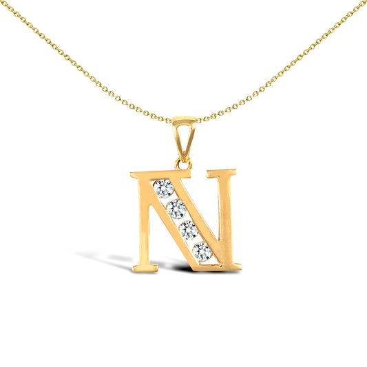 9ct Gold  CZ Identity Initial Charm Pendant Letter N - JIN007-N