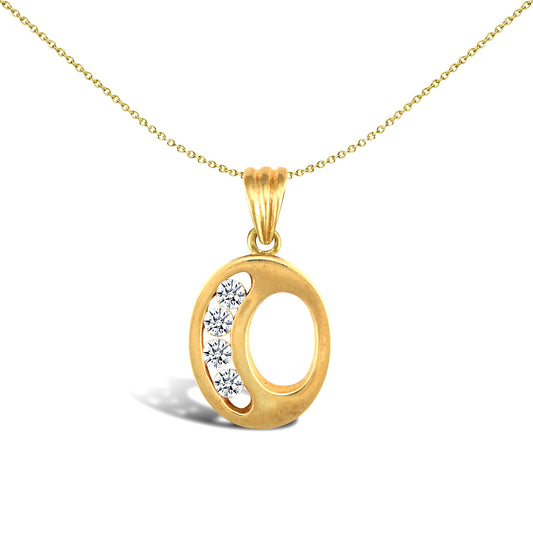 9ct Gold  CZ Identity Initial Charm Pendant Letter O - JIN007-O