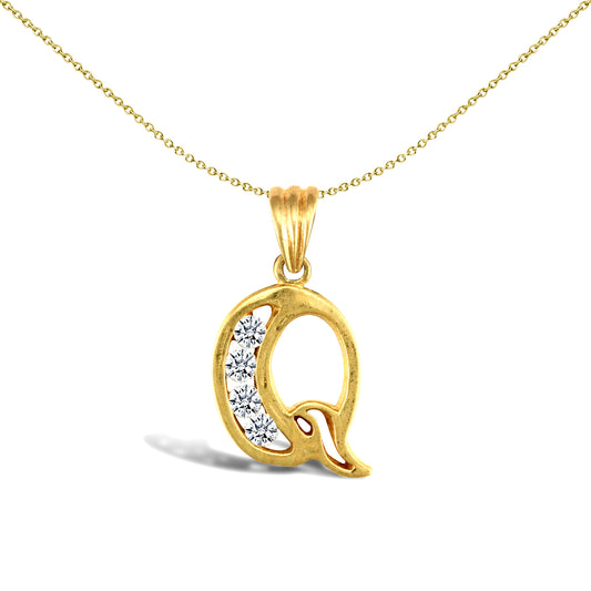 9ct Gold  CZ Identity Initial Charm Pendant Letter Q - JIN007-Q
