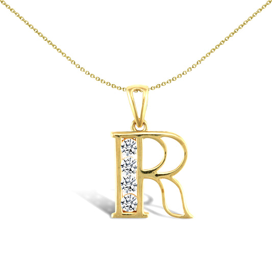 9ct Gold  CZ Identity Initial Charm Pendant Letter R - JIN007-R