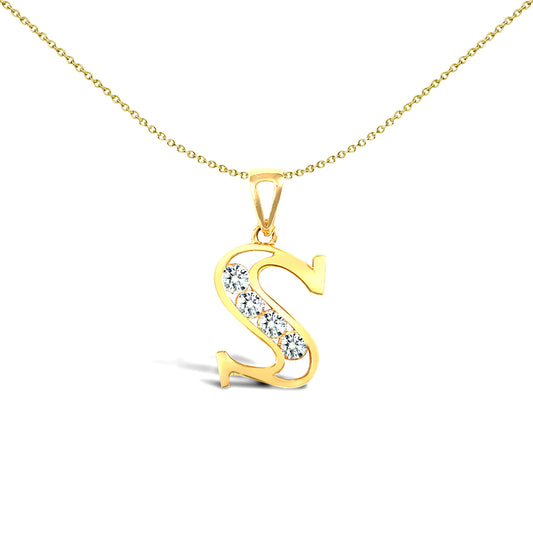 9ct Gold  CZ Identity Initial Charm Pendant Letter S - JIN007-S