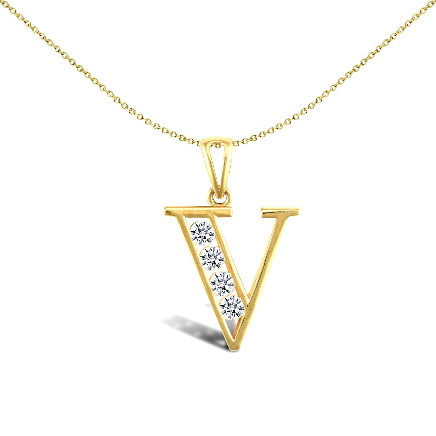 9ct Gold  CZ Identity Initial Charm Pendant Letter V - JIN007-V