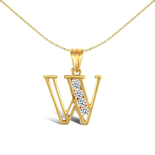 9ct Gold  CZ Identity Initial Charm Pendant Letter W - JIN007-W