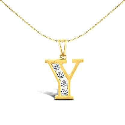 9ct Gold  CZ Identity Initial Charm Pendant Letter Y - JIN007-Y