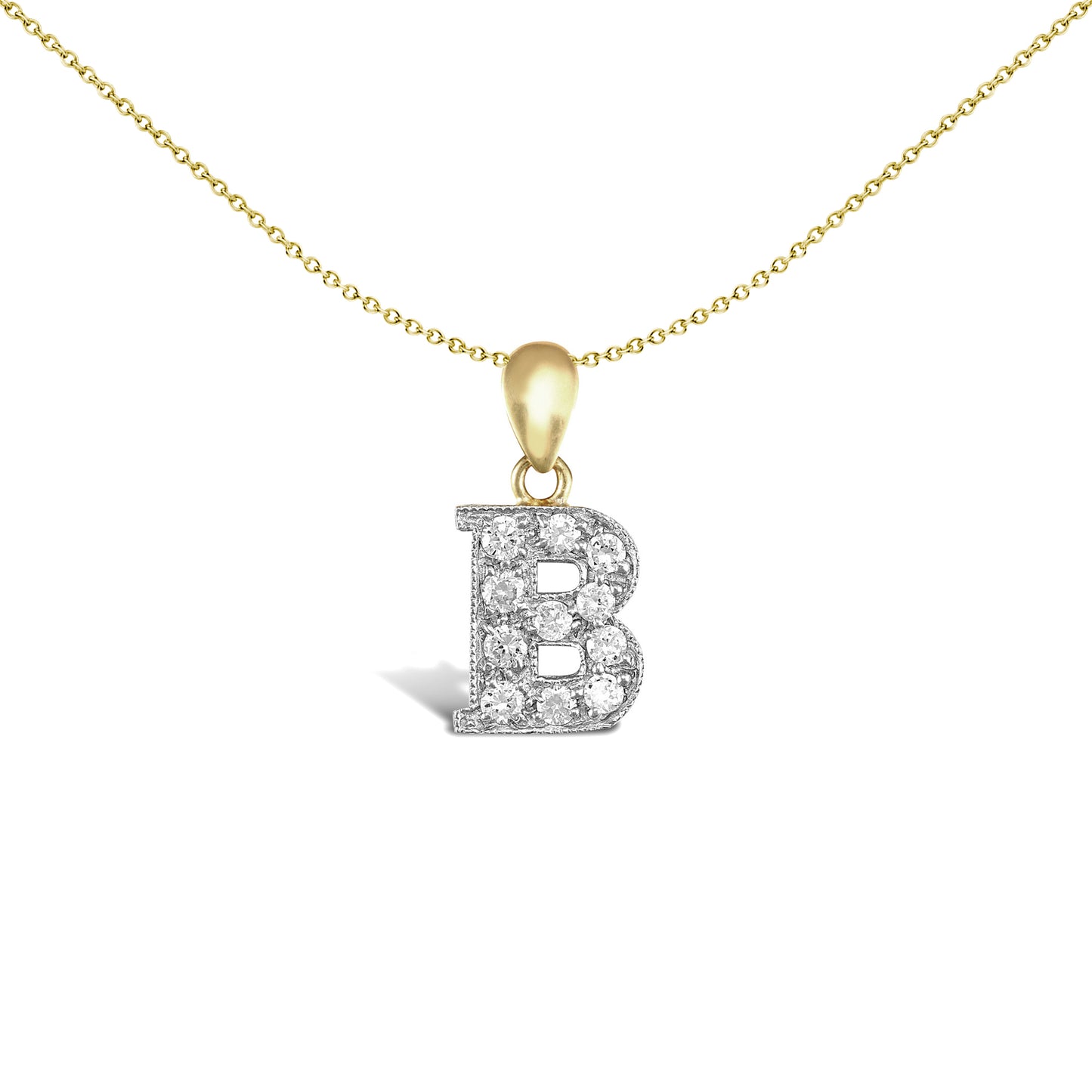 9ct 2-Colour Gold  CZ Pave Identity Initial Charm Pendant Letter B - JIN012-B