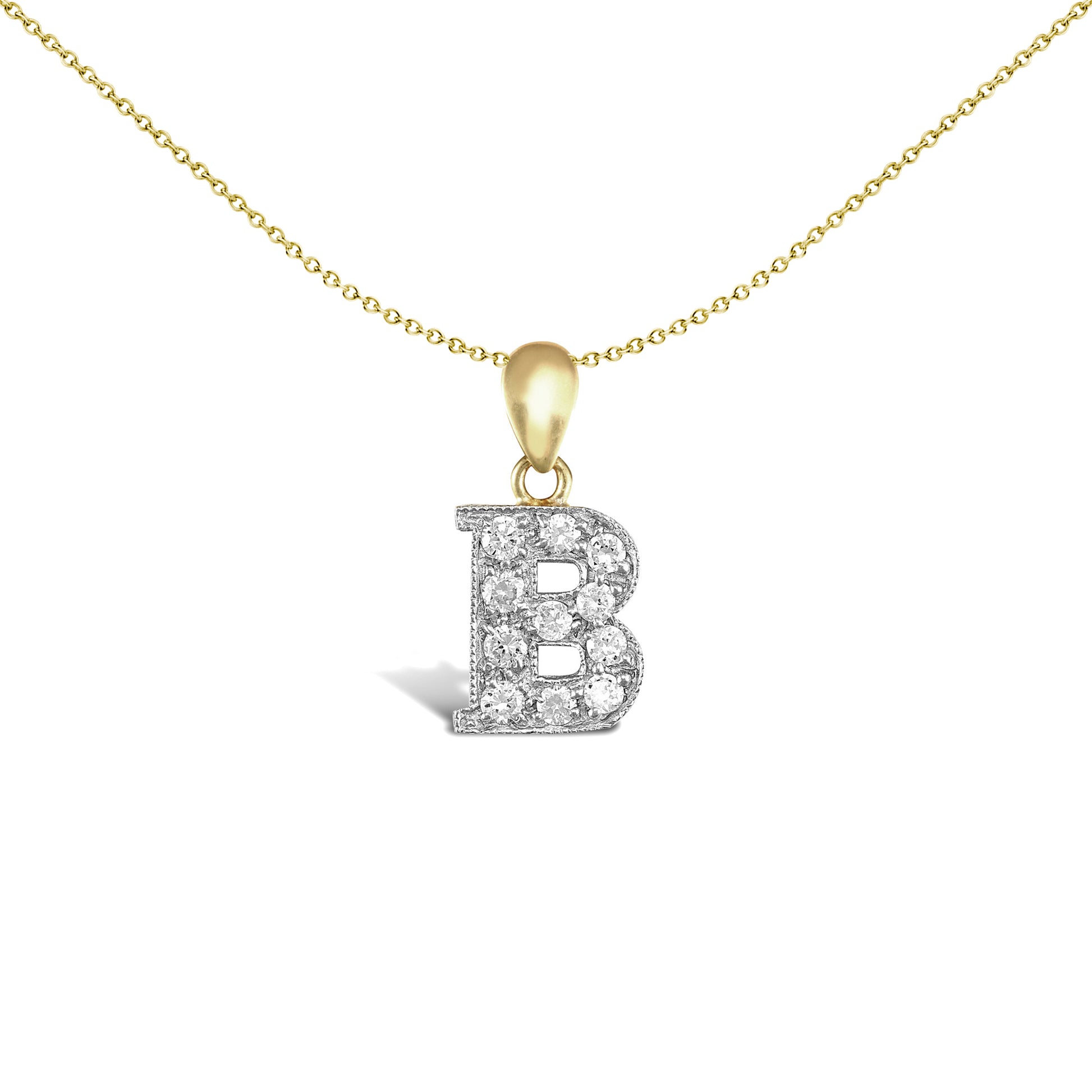 9ct 2-Colour Gold  CZ Pave Identity Initial Charm Pendant Letter B - JIN012-B