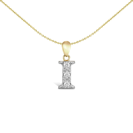 9ct 2-Colour Gold  CZ Pave Identity Initial Charm Pendant Letter I - JIN012-I