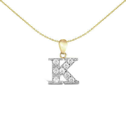 9ct 2-Colour Gold  CZ Pave Identity Initial Charm Pendant Letter K - JIN012-K