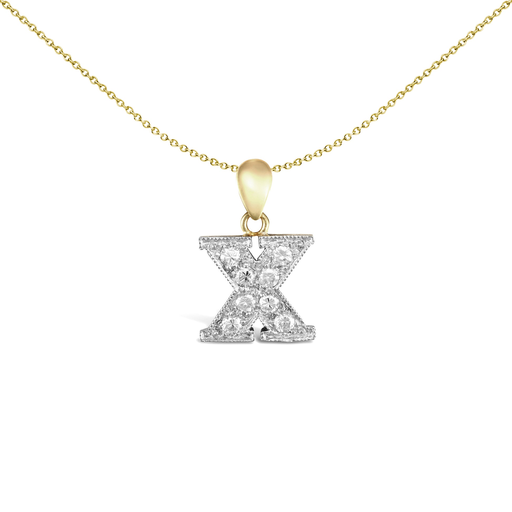 9ct 2-Colour Gold  CZ Pave Identity Initial Charm Pendant Letter X - JIN012-X