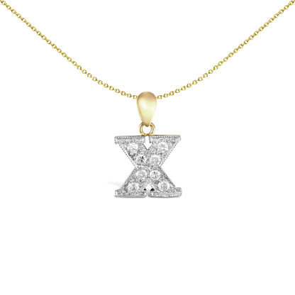 9ct 2-Colour Gold  CZ Pave Identity Initial Charm Pendant Letter X - JIN012-X