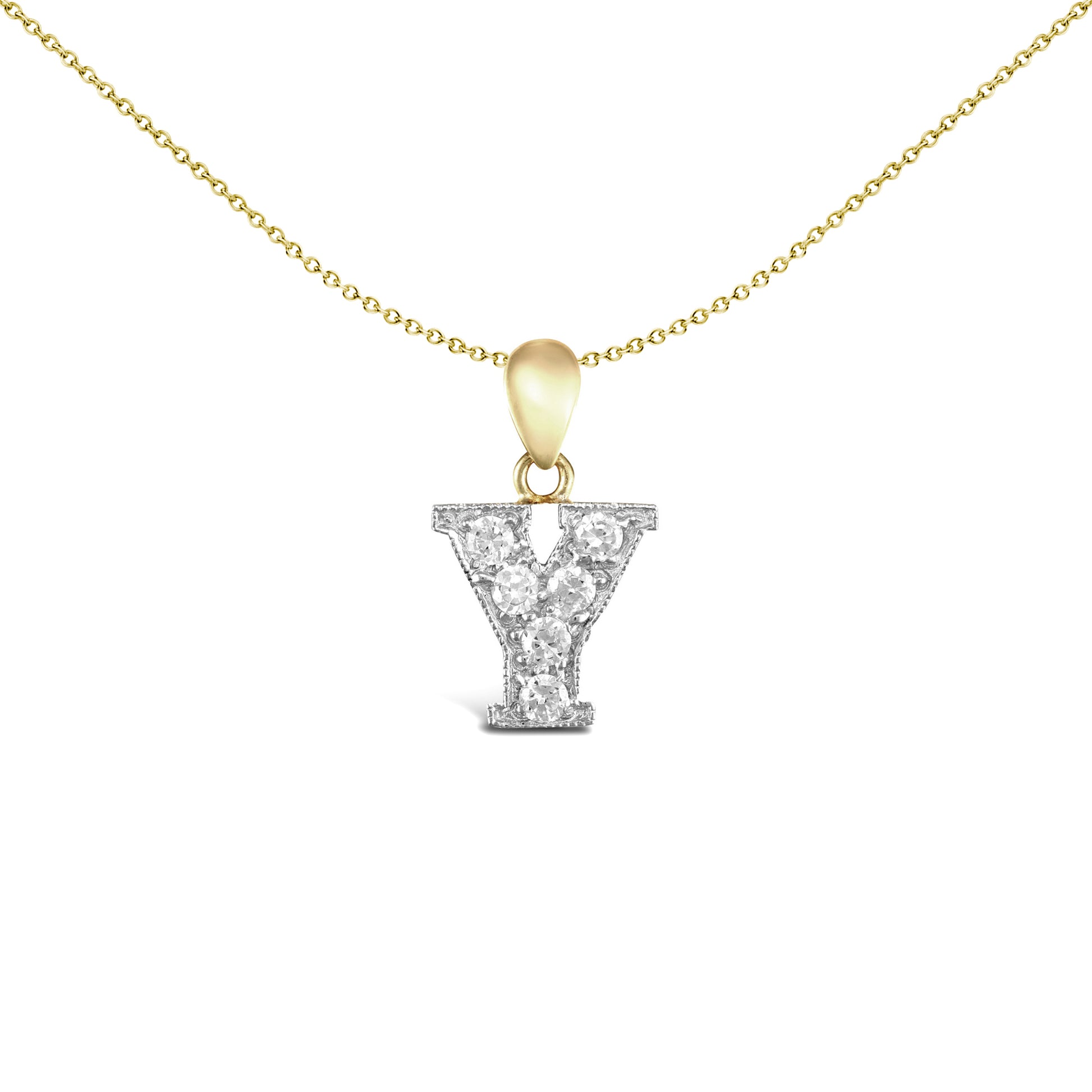 9ct 2-Colour Gold  CZ Pave Identity Initial Charm Pendant Letter Y - JIN012-Y