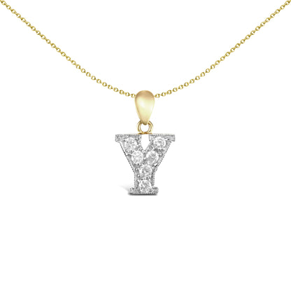 9ct 2-Colour Gold  CZ Pave Identity Initial Charm Pendant Letter Y - JIN012-Y