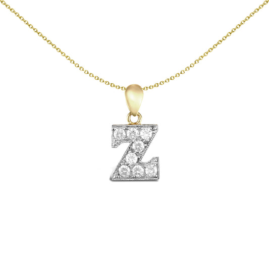 9ct 2-Colour Gold  CZ Pave Identity Initial Charm Pendant Letter Z - JIN012-Z