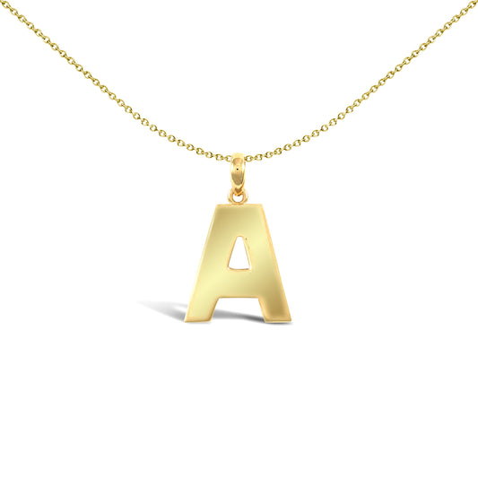 9ct Gold  Polished Block Identity Initial Charm Pendant Letter A - JIN018-A