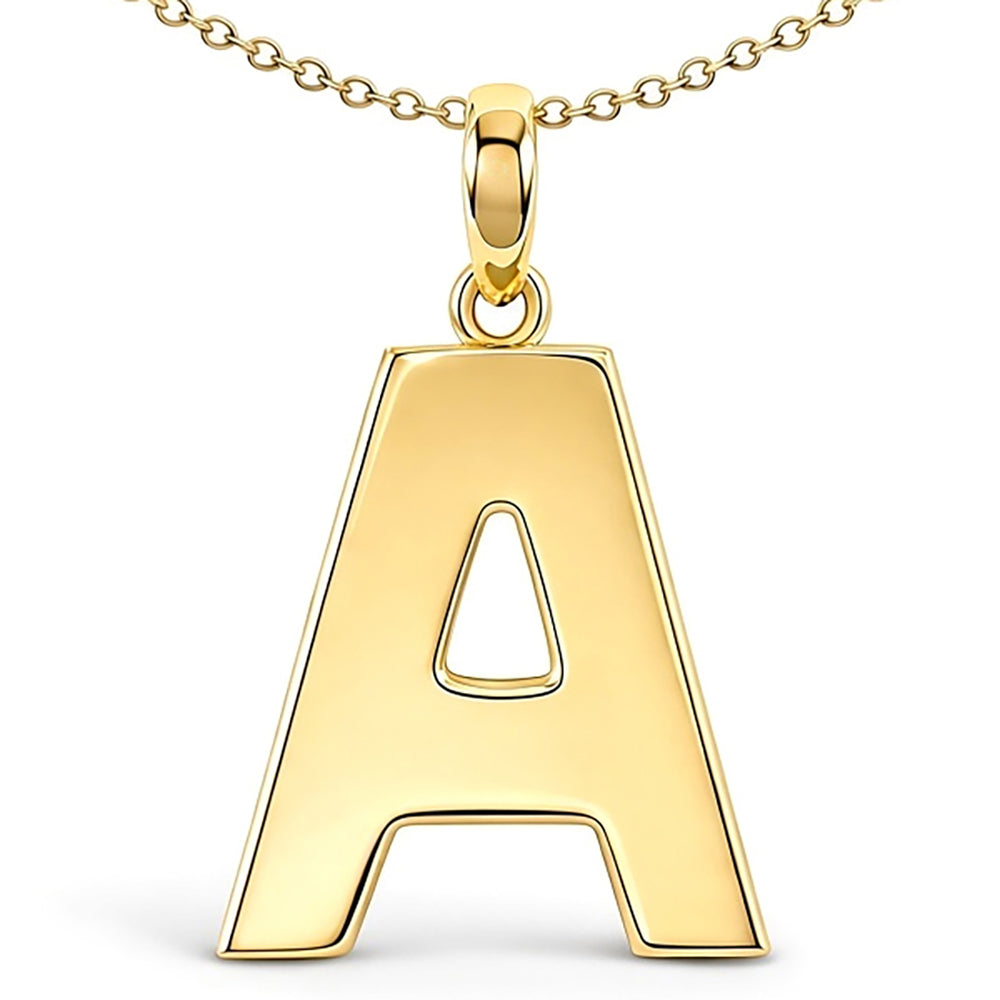 9ct Gold  Polished Block Identity Initial Charm Pendant Letter A - JIN018-A