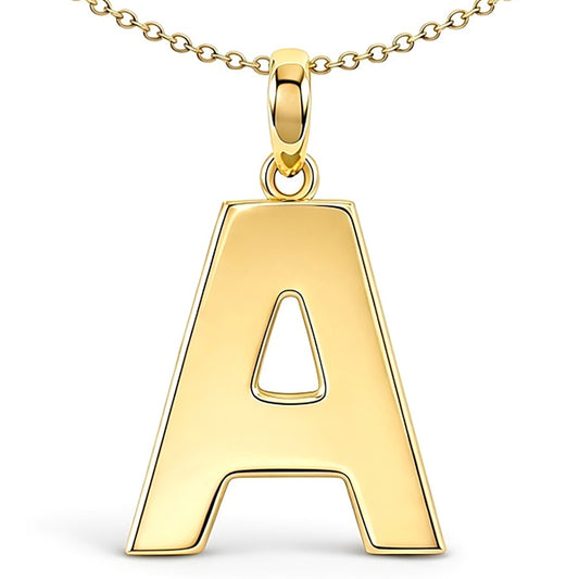 9ct Gold  Polished Block Identity Initial Charm Pendant Letter A - JIN018-A