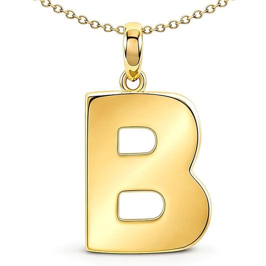 9ct Gold  Polished Block Identity Initial Charm Pendant Letter B - JIN018-B