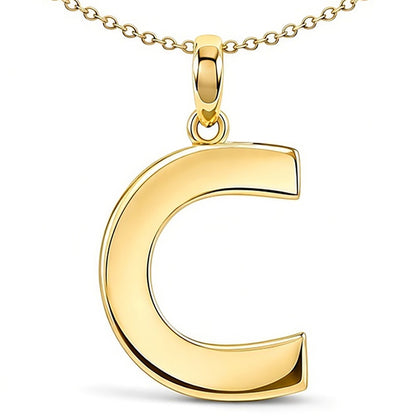 9ct Gold  Polished Block Identity Initial Charm Pendant Letter C - JIN018-C