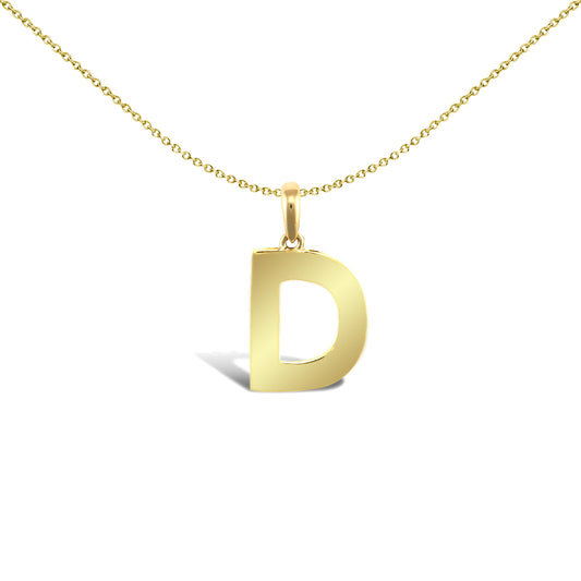 9ct Gold  Polished Block Identity Initial Charm Pendant Letter D - JIN018-D