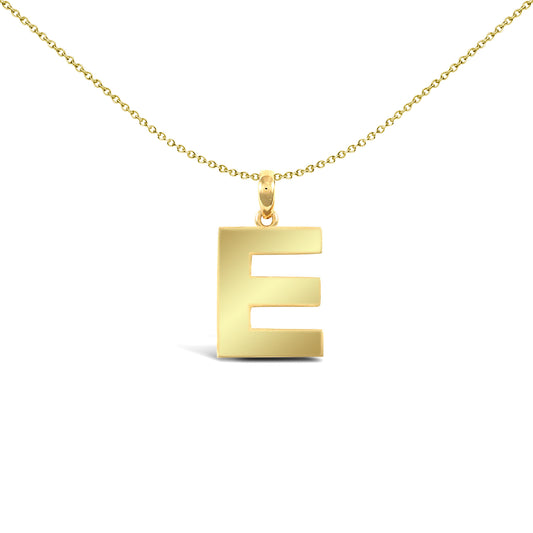 9ct Gold  Polished Block Identity Initial Charm Pendant Letter E - JIN018-E