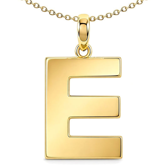 9ct Gold  Polished Block Identity Initial Charm Pendant Letter E - JIN018-E