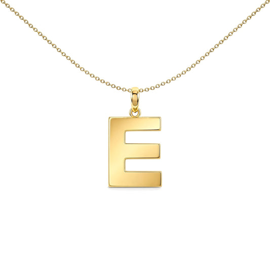 9ct Gold  Polished Block Identity Initial Charm Pendant Letter E - JIN018-E
