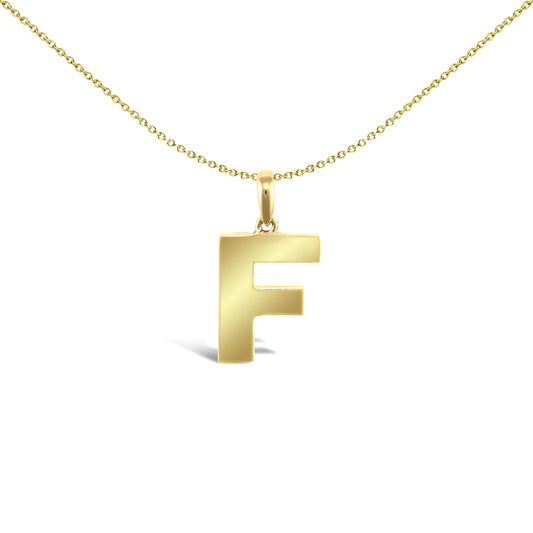 9ct Gold  Polished Block Identity Initial Charm Pendant Letter F - JIN018-F