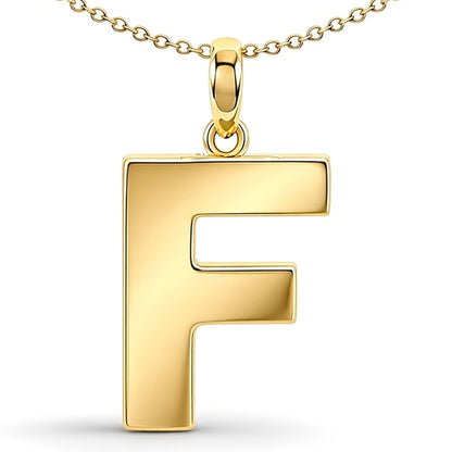 9ct Gold  Polished Block Identity Initial Charm Pendant Letter F - JIN018-F
