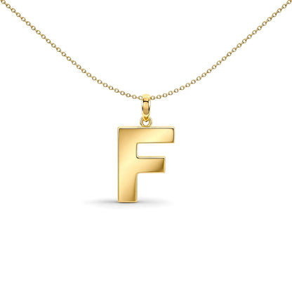 9ct Gold  Polished Block Identity Initial Charm Pendant Letter F - JIN018-F