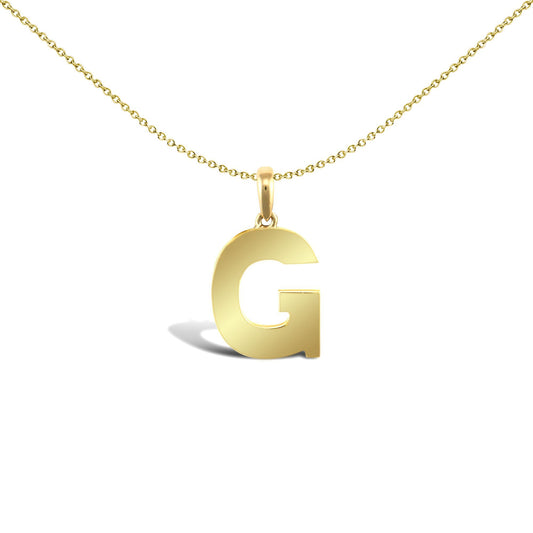 9ct Gold Polished Block Identity Initial Charm Pendant Letter G - JIN018-G
