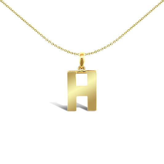 9ct Gold  Polished Block Identity Initial Charm Pendant Letter H - JIN018-H