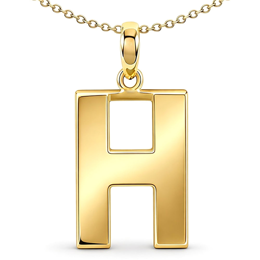 9ct Gold  Polished Block Identity Initial Charm Pendant Letter H - JIN018-H