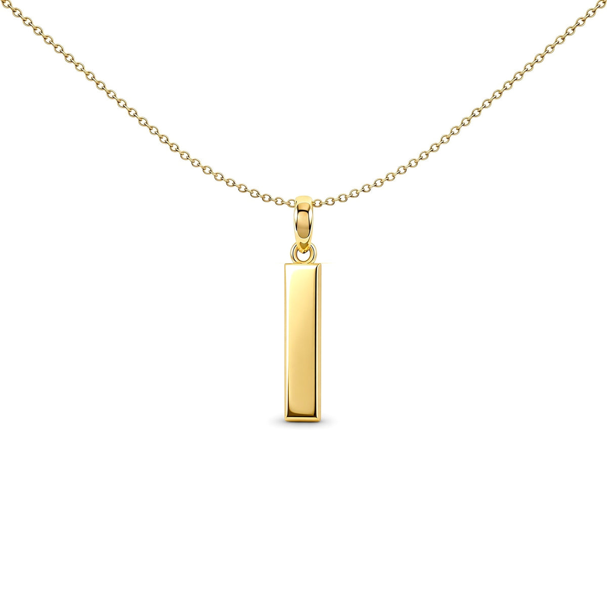 9ct Gold  Polished Block Identity Initial Charm Pendant Letter I - JIN018-I