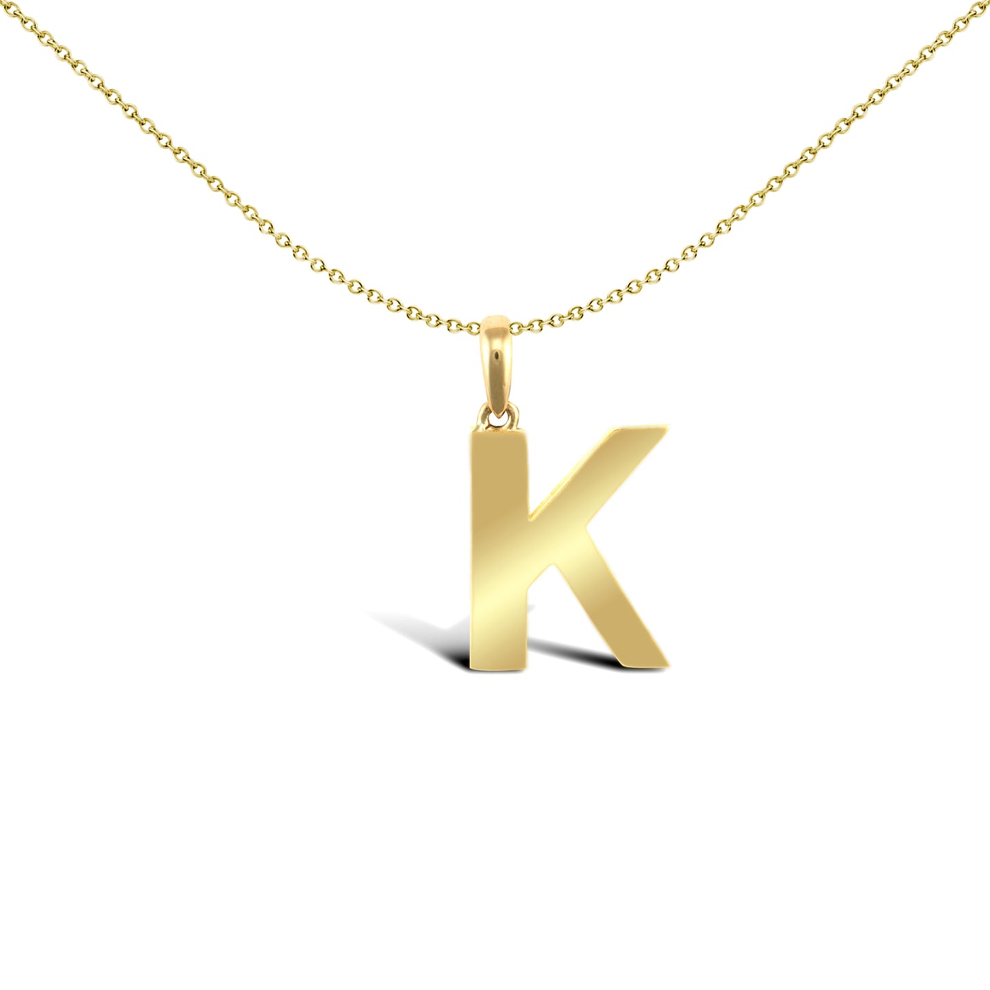 9ct Gold  Polished Block Identity Initial Charm Pendant Letter K - JIN018-K