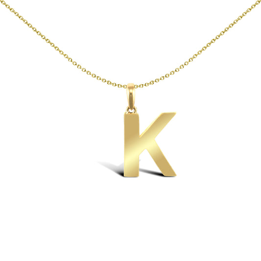9ct Gold  Polished Block Identity Initial Charm Pendant Letter K - JIN018-K