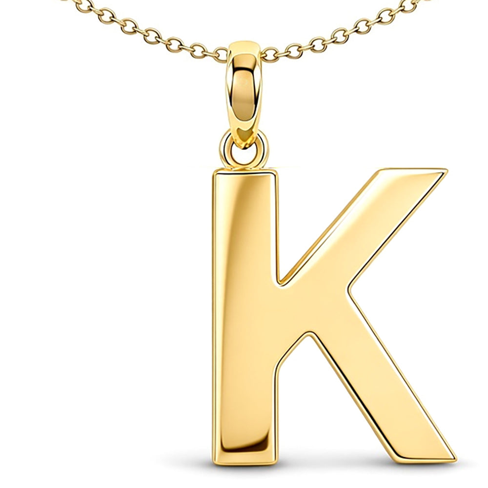 9ct Gold  Polished Block Identity Initial Charm Pendant Letter K - JIN018-K
