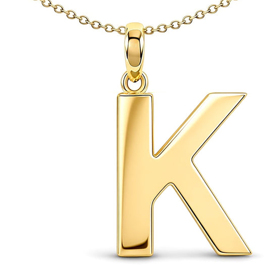 9ct Gold  Polished Block Identity Initial Charm Pendant Letter K - JIN018-K