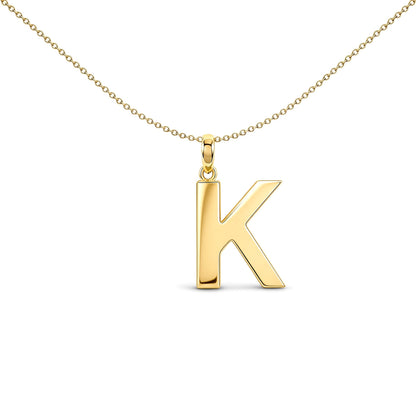 9ct Gold  Polished Block Identity Initial Charm Pendant Letter K - JIN018-K