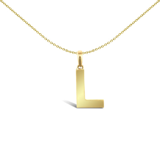 9ct Gold  Polished Block Identity Initial Charm Pendant Letter L - JIN018-L