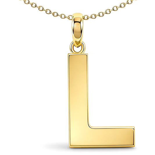 9ct Gold  Polished Block Identity Initial Charm Pendant Letter L - JIN018-L