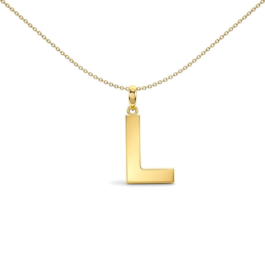 9ct Gold  Polished Block Identity Initial Charm Pendant Letter L - JIN018-L