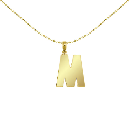 9ct Gold  Polished Block Identity Initial Charm Pendant Letter M - JIN018-M