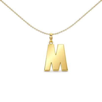 9ct Gold  Polished Block Identity Initial Charm Pendant Letter M - JIN018-M