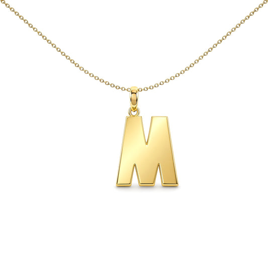 9ct Gold  Polished Block Identity Initial Charm Pendant Letter M - JIN018-M