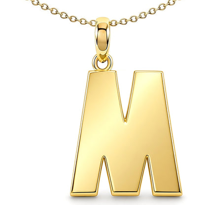 9ct Gold  Polished Block Identity Initial Charm Pendant Letter M - JIN018-M