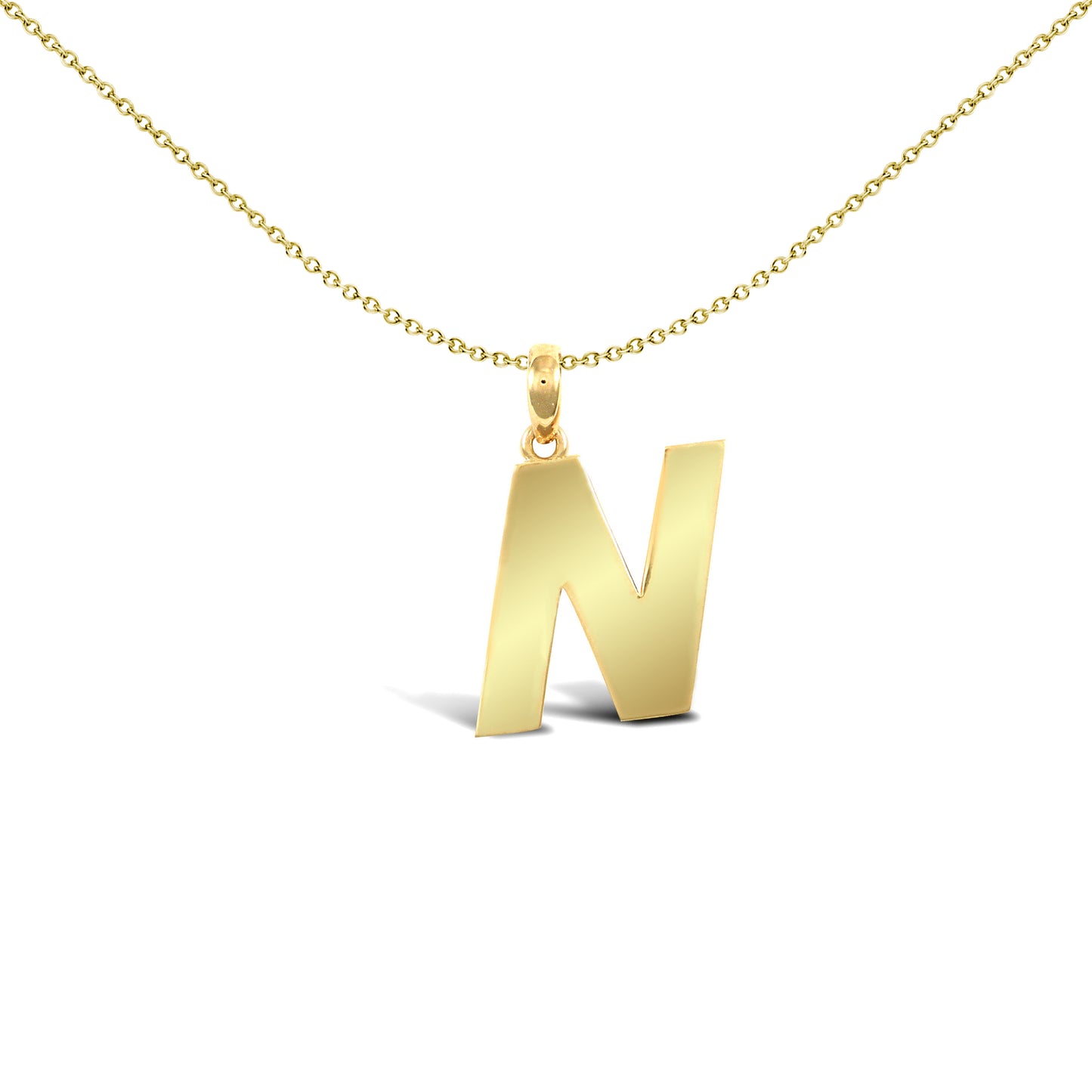 9ct Gold  Polished Block Identity Initial Charm Pendant Letter N - JIN018-N