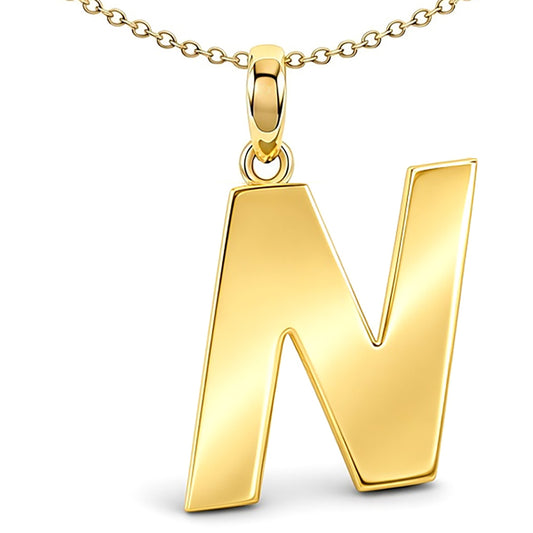 9ct Gold  Polished Block Identity Initial Charm Pendant Letter N - JIN018-N